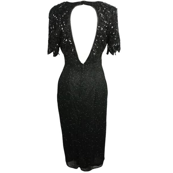 CHAMP ELLYSE Open Back Hand Beaded Silk Gown 6 Elegant EventWear Coquette - Picture 3 of 10